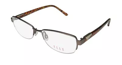 New Elle 13429 Eyeglasses Rectangular Half-rim 53-17-135 Womens Brown Metal & • $29.95