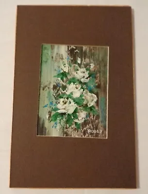 Vintage Miniature Oil Painting White Roses Flowers Floral Arrangement Pusey • $15