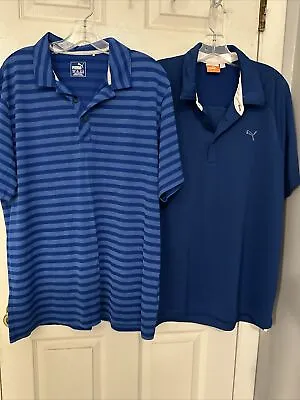 2 Puma Shirts  Mens XL Blue Short Sleeve Collared Golf Stretch Polo Lot Of 2 • $27