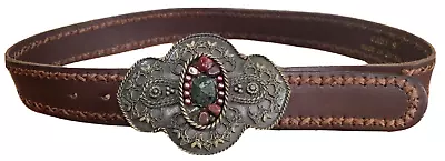 CAbi Leather Belt With Large Stone Embossed Buckle Size Small • $39