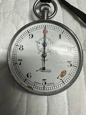 Vintage WORKING Minerva Stainless Steel Stopwatch Swiss Made READ Small Chip On • $62