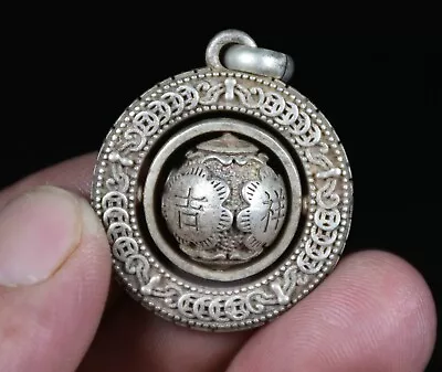 3.5CM Old China Miao Silver Feng Shui Good Luck Happiness To You Rotate Pendant • $16.90