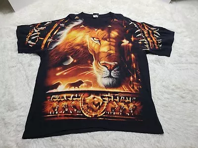 2001 LIQUID BLUE AOP 2-SIDED (Detroit) LION Shirt 2XL Tribal VTG All-Over Black • $37.21