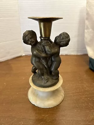 Vintage Brass Cherub Candle Holder With Marble Base Marked Made In Italy On Base • $20