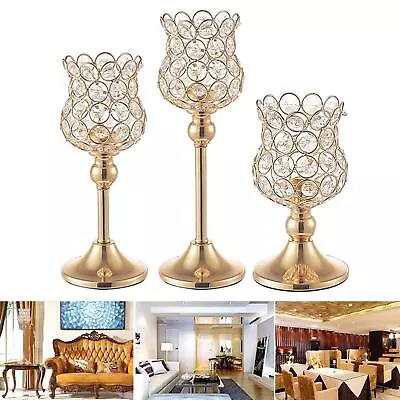 Home Decorative Centerpiece Gold Crystal Candle Holders Chandelier • £16.76