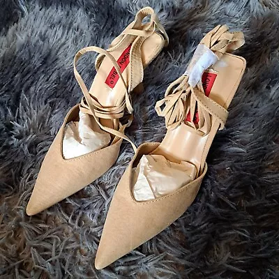 London Rebel Tie Leg Mid Heel Shoes Beige Micro UK 6 NEW RRP £45 • £35.99