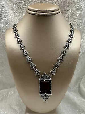 Vintage Art Deco Filigree Amethyst Glass Necklace John H Peckham • $75