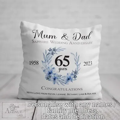 £21.99 • Buy 65th ANNIVERSARY CUSHION 65 Years Anniversary Gift Blue Sapphire Wedding Parents