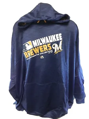 Mens Majestic Therma Base Milwaukee Brewers MLB Fleece Pullover Baseball Hoodie • $39.99