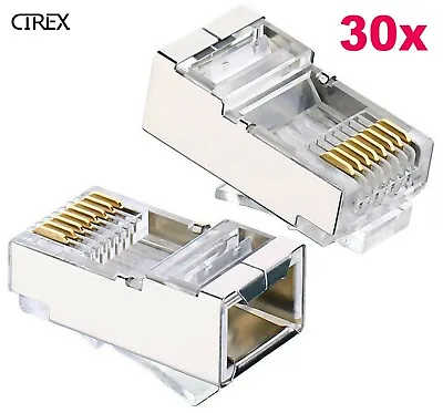 Shielded RJ45 Crimp Connector Modular Plug 8P8C CAT6 CAT6a STP LAN Network (30x) • $17.99