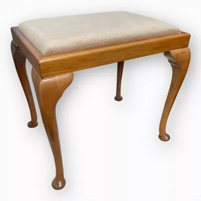 Vintage Dressing Table Stool Retro Beech Footstool Upholstered Cushioned Seat • £35