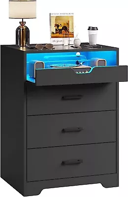 Black Dresser With LED Light Tall Dresser 3 Drawers Chest Of Drawers For Bedroom • $109.99