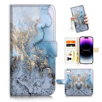 ( For IPhone 7 Plus ) Wallet Flip Case Cover AJ26032 Blue Marble • $13.99