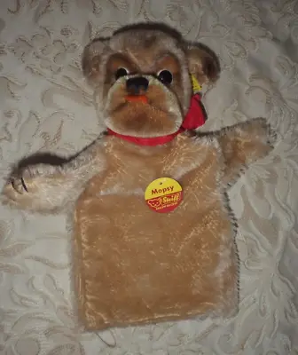 Vintage Steiff Germany Mopsy Dog Hand Puppet Plush Mohair Id Button & Collar Tag • $44