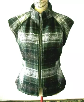 CAbi Plaid Full Zip Vest Wool Blend W/Pockets Women's M Medium Style #611 • $16.50