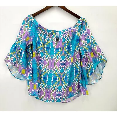 Alice & Trixie Top Womens Willow Off The Shoulder Silk Geometric Multicolor L • $27.99