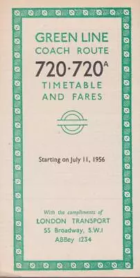 London Transport Green Line Coach Route 720 Bus Timetable Lft Jul 1956 • £2.99