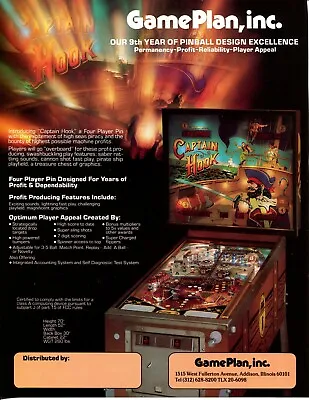 Captain Hook Game Plan Pinball Flyer / Brochure / Ad - Mint • $5.99