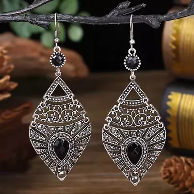 Gorgeous Women Vintage Bohemian Earrings Crystal Big Teardrop Heart Tassel 1507 • $9.99