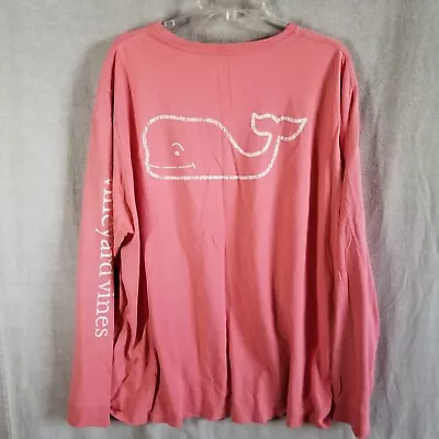 Vineyard Vines T Shirt Men's 3XL Pink Whale Graphic Pocket Tee Long Sleeve • $18.95