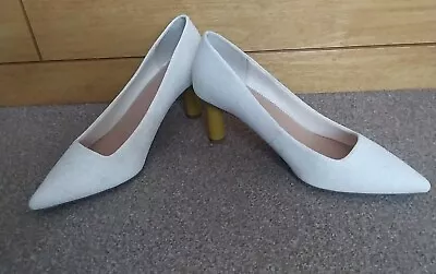 Marks&Spencer Ivory High Heel Fabric  Linen Lined Party Shoes 6 1/2 Uk/40 Eu New • £9.99