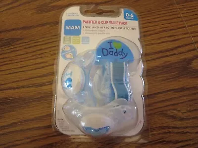 1 MAM Value Pack 2 Pacifiers & 1 Pacifier Clip 0-6 Months Blue Daddy SEALED NEW • $14