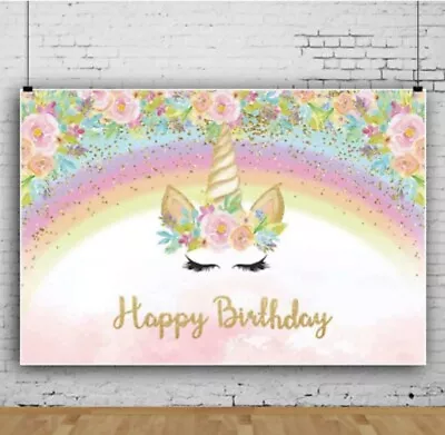 Unicorn Backdrop Birthday Party Rainbow Decoration Banner 210x150cm AU Stock • $26.88