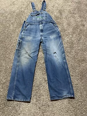 Key Imperial Bib Overalls Men's 38 Blue Denim 38x32 Carpenter Distressed 8383 • $29