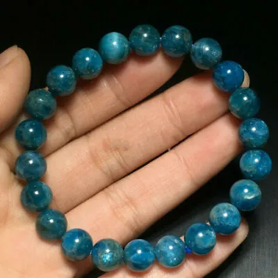 $1.04 • Buy 8mm Natural Gem Quality Blue Apatite Crystal Round Beads Elastic Bracelet 7.5''