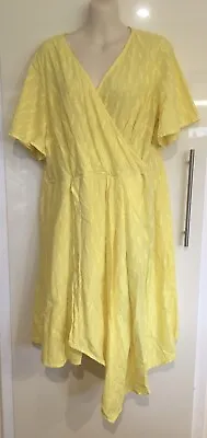 $26 • Buy ASOS Lemon Yellow Cotton Asymmetrical Dress Size UK 18