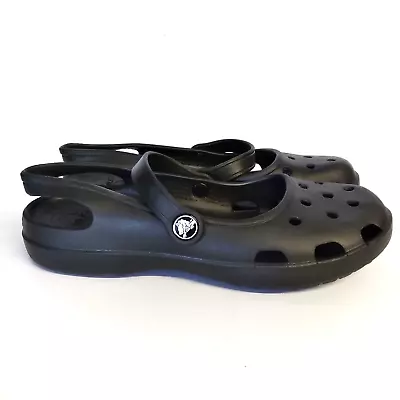 Crocs Karin Womens Size 8 Mary Jane Slip On Clogs Black Slingback Double Strap • $24.95