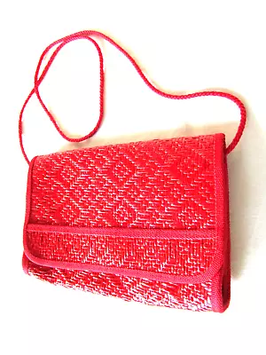 Vintage Red Straw Clutch Made In Italy Tuckable Rope Strap • $22.50