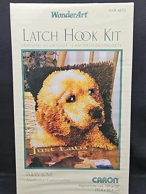 Vintage Wonderart Latch Hook Kit 12  X 12  Rug Puppy Love Yellow Lab Dog 4670 • $17.88