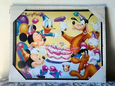 VTG DISNEY Poster Framed Mickey Minnie Mouse Goofy Donald Duck Party Time Cake • $23.31