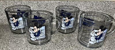 4ct LOT Disney Mickey Mouse BREAK TIME Clear COFFEE CUPS MUGS Anchor Hocking • $6.99