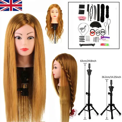 £16.99 • Buy 24  Real Hair Salon Hairdressing Training Head Practice Mannequin Doll+Clamp UK