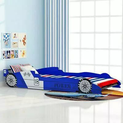 Single Bed Blue Race Car Wooden Slats Childrens Bedroom Kids Toddler Furniture • £186.95