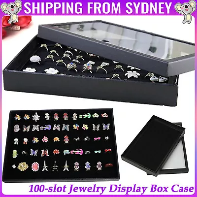 100-slot Jewelry Ring Display Organizer Case Tray Holder Storage Earring Box AU • $12.55