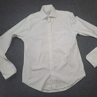 NEXT Pure Cotton Regular Fit Cream Checked Shirt Size 15.5 | Long French Cuff • £7