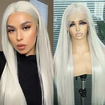 13×6 Platinum Blonde Lace Front Wigs Long Straight Hair #60 White Wig Synthetic • $65.05