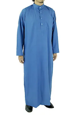 Hijaz Blue Men's Formal Arabian Thobe Cotton Kaftan Kandura With Pockets • $39.99