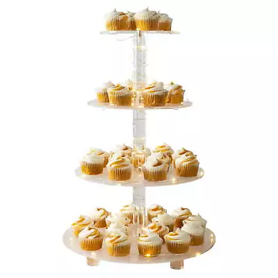 4-Tier Round Cupcake Stand Cake Dessert Party Display Tower With LED Lights • $32.35