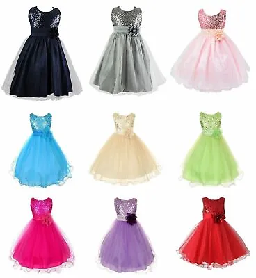 Girls Bridesmaid Dress Kids Baby Flower Party Sequins Dresses Wedding Princess • £8.32