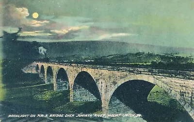 C1910 PRR Bridge Juniata River Mount Union Pennsylvania Night Scene Postcard • $12