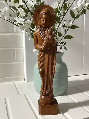 Madonna And Child Hand Carved Wood Figurine Of  Virgin Mary And Baby Jesus • $13.99