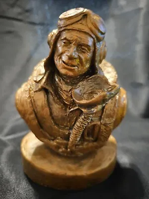 Vintage Fighter Pilot WWII Bust Sculpture Bronze Tone 5.5  - By Michael Garman • $38.45