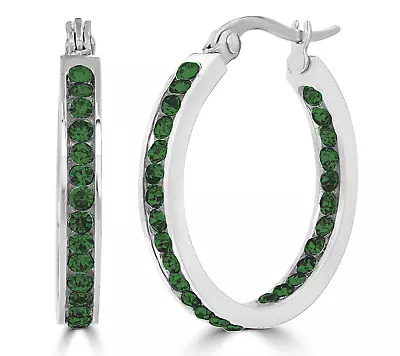 Steel By Design GREEN EMERALD Crystal Birthstone Hoop Earrings STAINLESS STEEL • $26.26