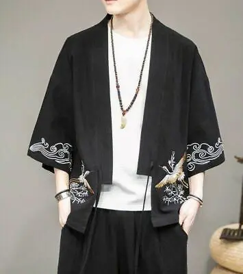 Chinese Style Men's Tang Suit Cardigan Tops Coats Embroidery Hanfu Jackets Crane • $27.59