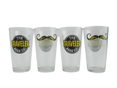 4x Lot The Traveler Beer Co NEW Mustache RARE Beer Pint 16 Oz Glasses Mugs Set • $20.40