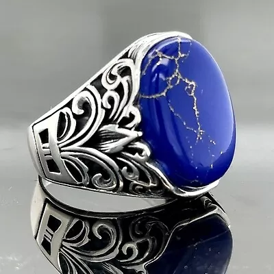 Men Handmade Ring  Natural Blue Lapis Lazuli Ring Men Natural Lapis Ring • $65